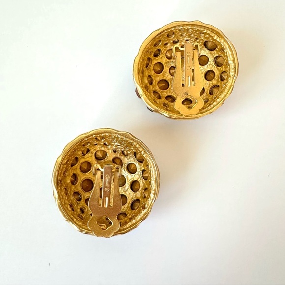 Vintage 80's Blanca Signed Earrings Multi Jewel Rhinestone Crystals Gold Clip-On - Picture 4 of 9